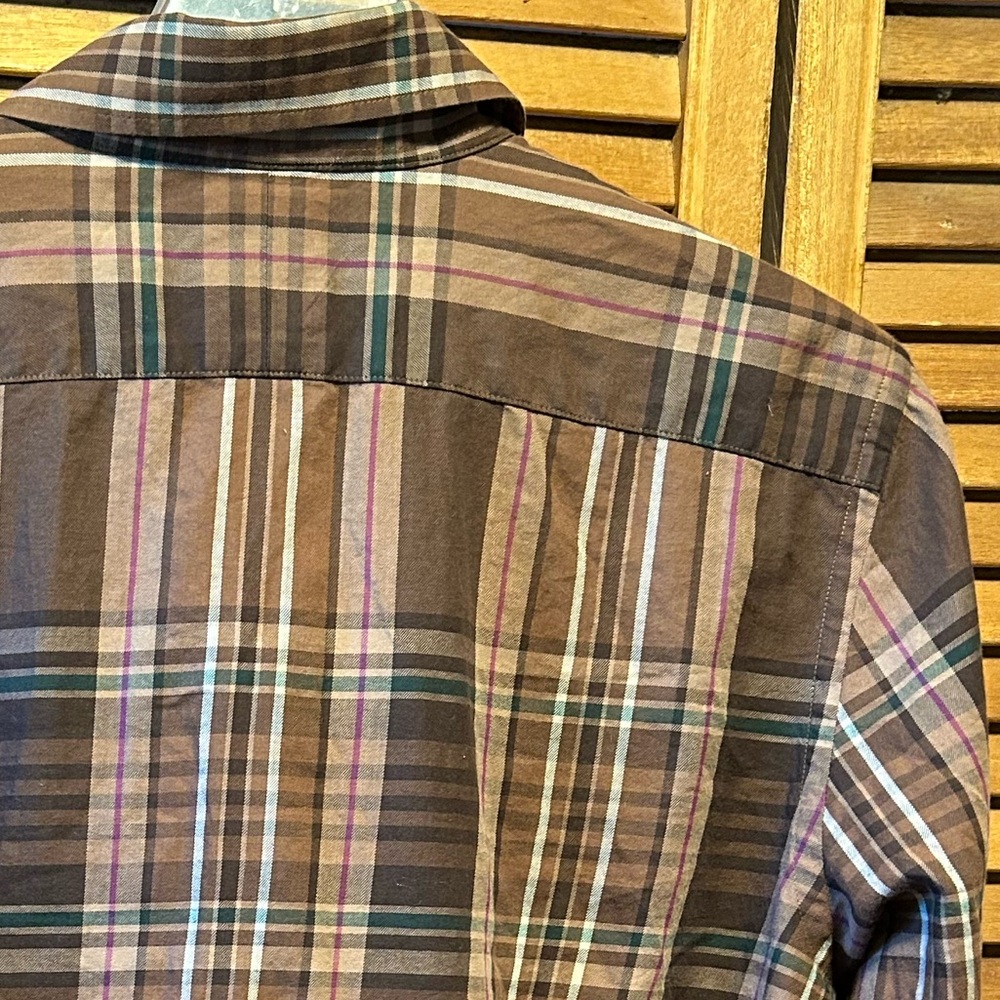 Lauren Ralph Lauren Brown, Tan, Green, Red and White Plaid Ruffled Shirt - Picture 14 of 16